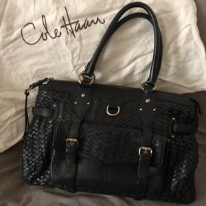 Cole Haan Black Leather Woven Tote